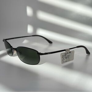 Vintage Ray-Ban Black Metal Oval Sunglasses with Green Lenses